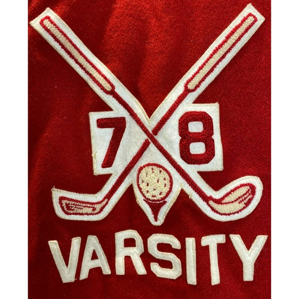 Vintage Red Wool Varsity Jacket Hewitt Golf Size 36 Mens High School Retro - Picture 3 of 11